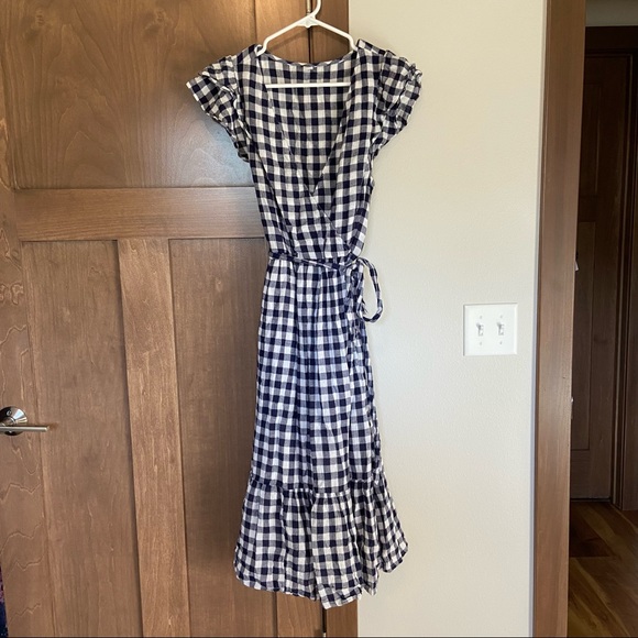 Old Navy Ruffle-Sleeve Gingham Waist-defined Tie Waist Midi Dress Size L - Picture 6 of 11